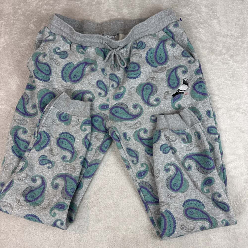 Staple Pigeon Paisley Joggers Mens 2XL Sweats Pants Gray All Over Print Pockets